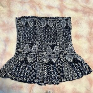 Navy and White Patterned Women's Top